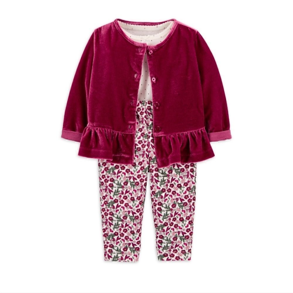 New Carter's Baby Girl Cardigan, Bodysuit,& Pant Outfit, 3pc set